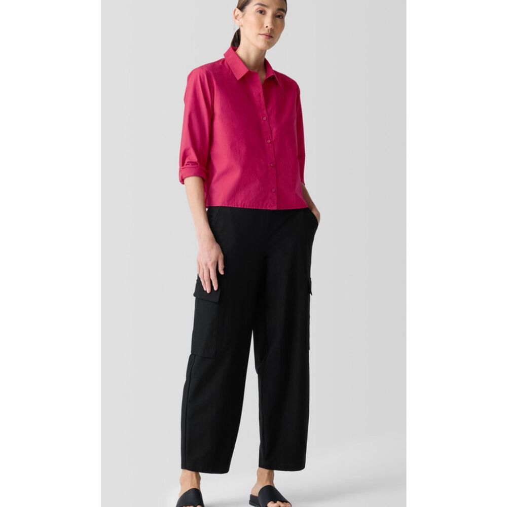 Eileen Fisher Washed Organic Cotton Poplin Classic Collar Short Shirt